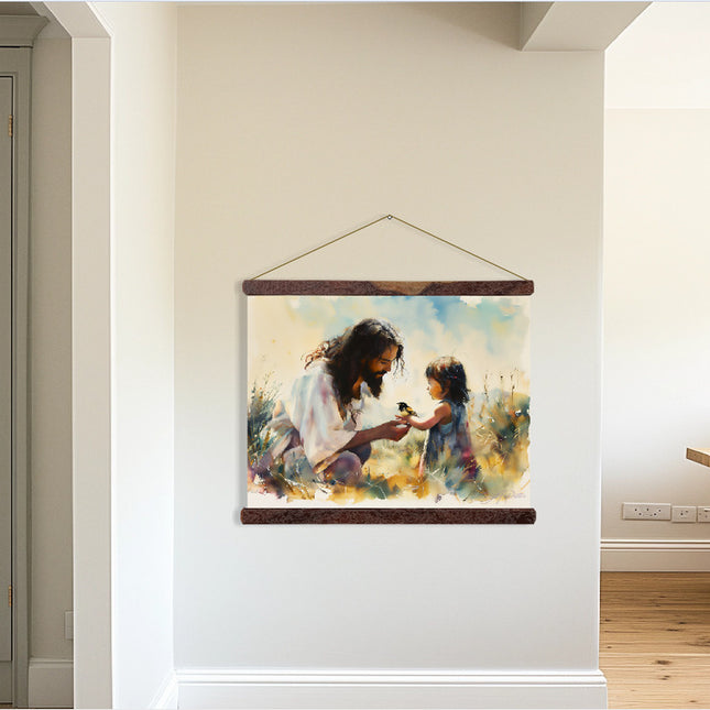 "Hi Eye is on the Sparrow" (Asian Girl) Tapestry