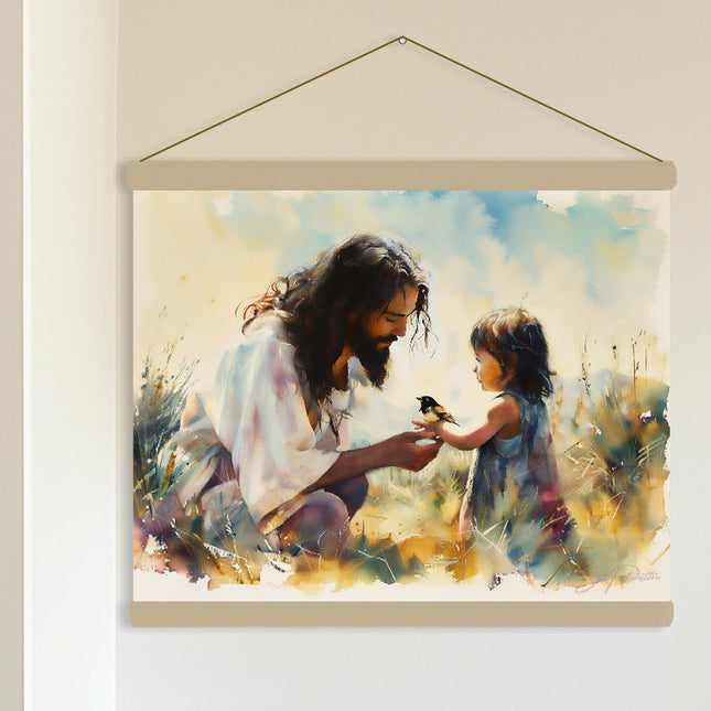 "Hi Eye is on the Sparrow" (Asian Girl) Tapestry